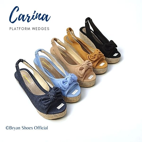 Bryan Carina Wedges Sandal 9cm Suede Denim Slingback Pita Pesta Levis Jeans 9cm Biru Mocca